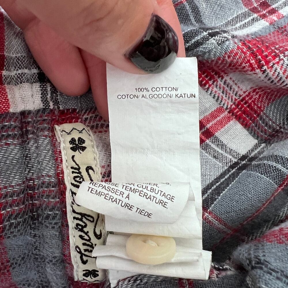 Lucky Brand Red/Gray Long Sleeve Casual Pearl Button Up Flannel Shirt- M - Picture 4 of 8